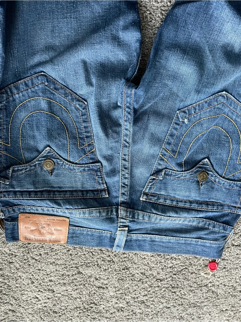 True Religion Blue Denim Jeans with Yellow Stitching